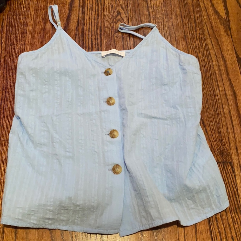 Blue button up tank top